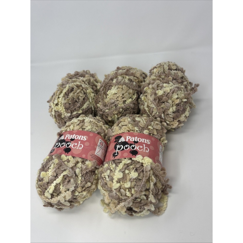 Patons Pooch Yarn Super Bulky 5 Skeins Tan Cream Brown Variegated 65010 180yd